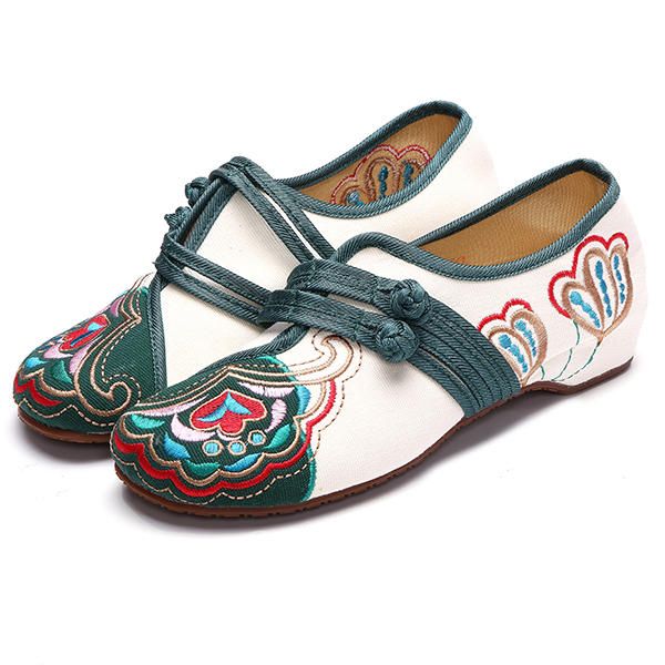 Mocasines Planos Casuales Con Hebilla De Mary Janes Con Flores Bordadas Chinas