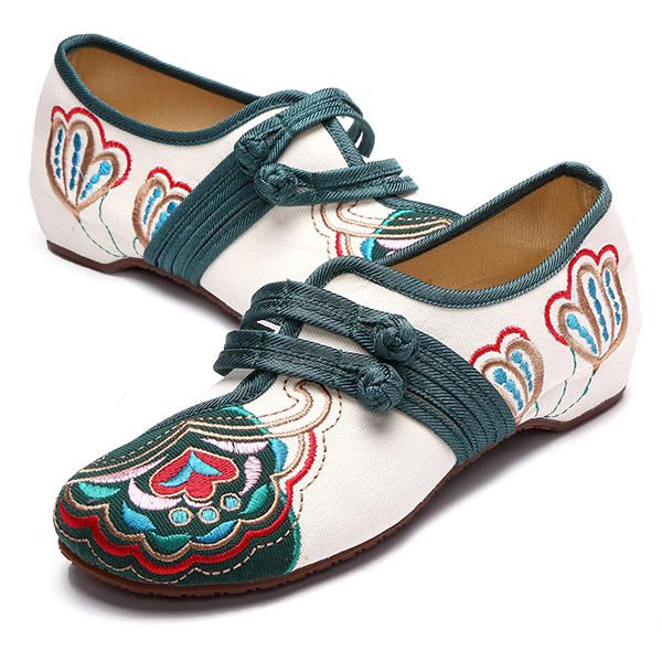 Mocasines Planos Casuales Con Hebilla De Mary Janes Con Flores Bordadas Chinas