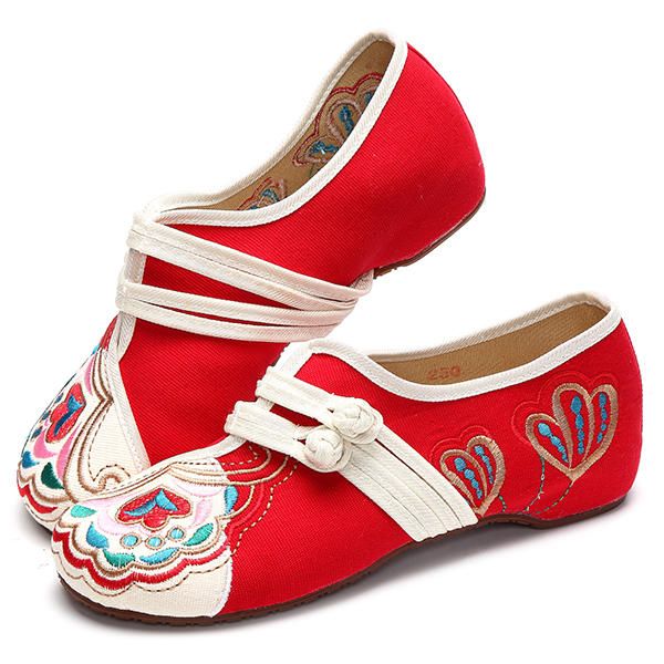 Mocasines Planos Casuales Con Hebilla De Mary Janes Con Flores Bordadas Chinas