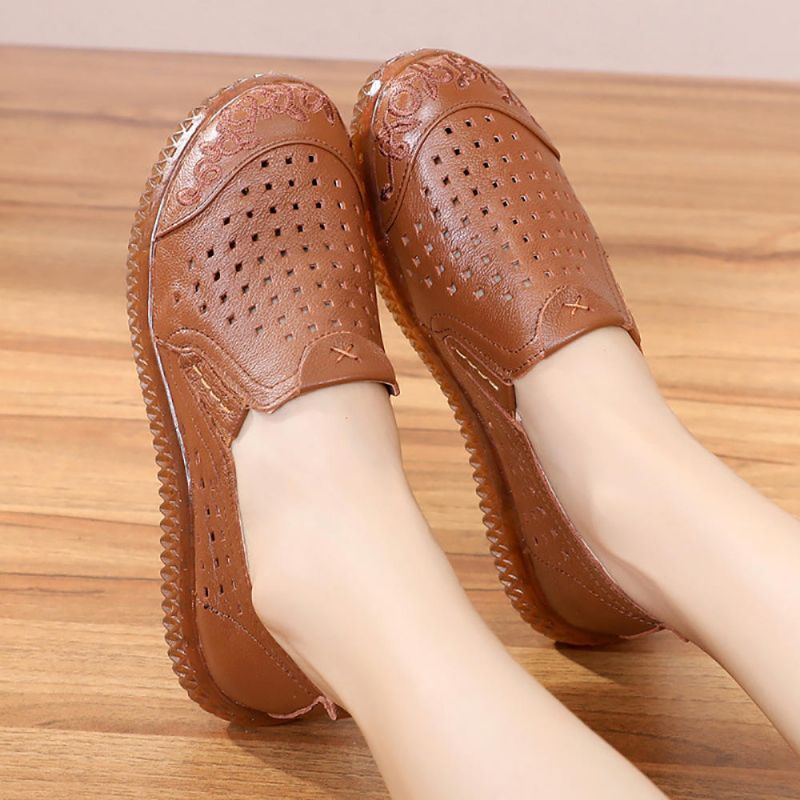 Mocasines Planos Casuales De Cuero Con Costura Para Mujer