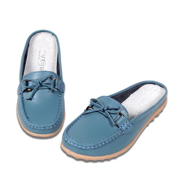 Mocasines Planos Casuales De Cuero Suave Con Cordones Bowknot Chic Para Mujer