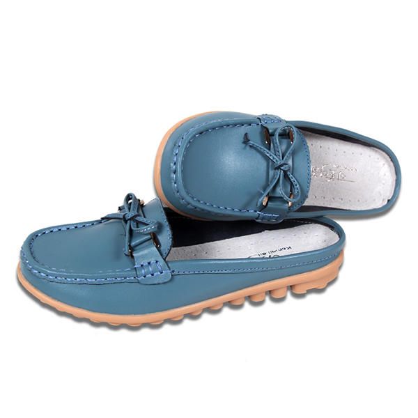 Mocasines Planos Casuales De Cuero Suave Con Cordones Bowknot Chic Para Mujer