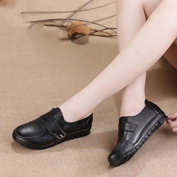 Mocasines Planos Cómodos Casuales Con Gancho De Cuero Para Mujer