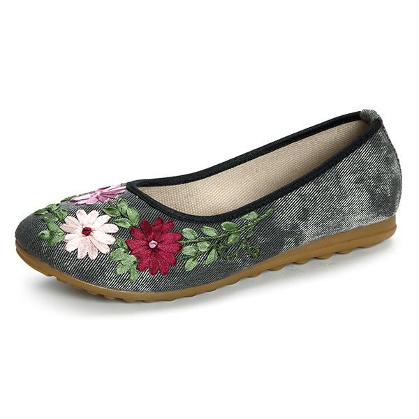 Mocasines Planos Con Bordado De Flores Para Mujer