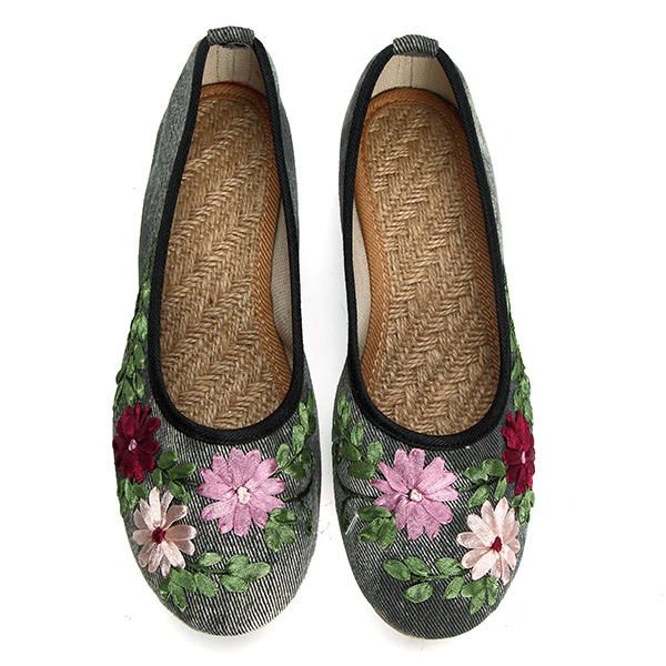 Mocasines Planos Con Bordado De Flores Para Mujer