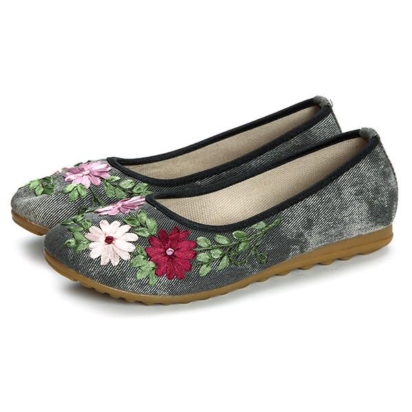 Mocasines Planos Con Bordado De Flores Para Mujer