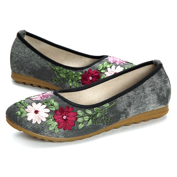 Mocasines Planos Con Bordado De Flores Para Mujer