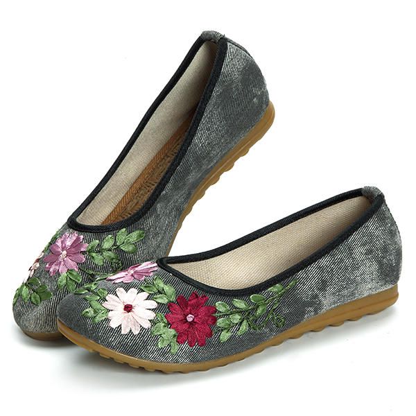 Mocasines Planos Con Bordado De Flores Para Mujer