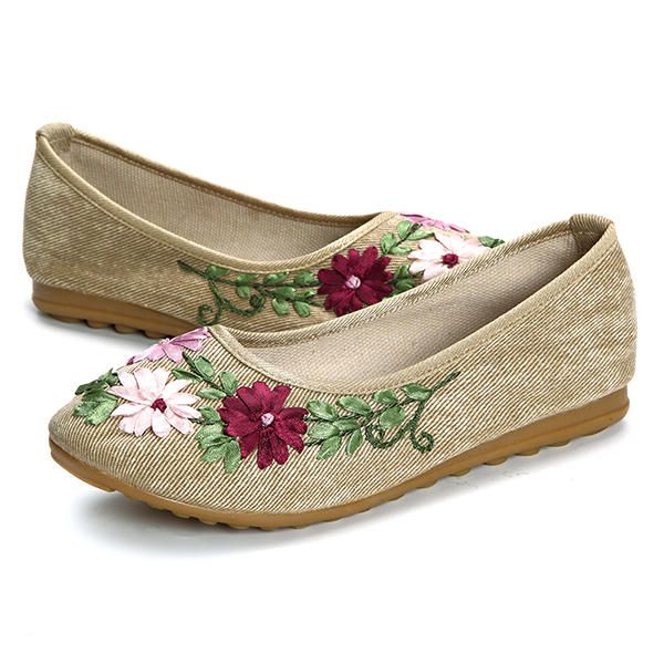 Mocasines Planos Con Bordado De Flores Para Mujer