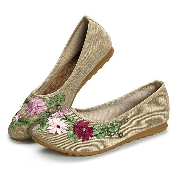 Mocasines Planos Con Bordado De Flores Para Mujer