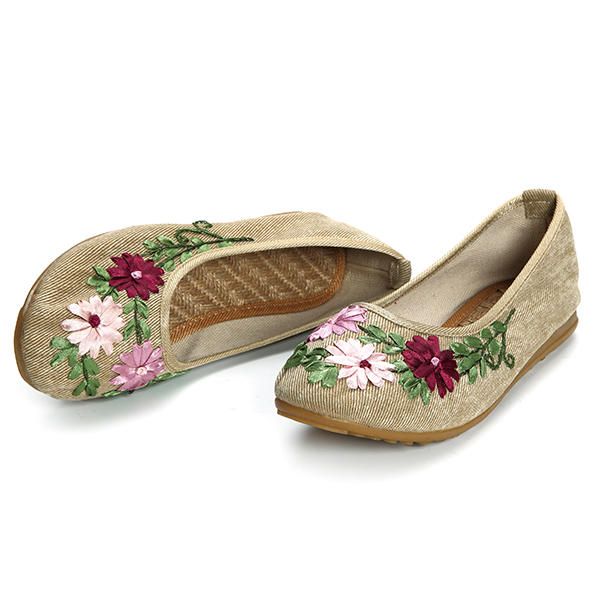 Mocasines Planos Con Bordado De Flores Para Mujer