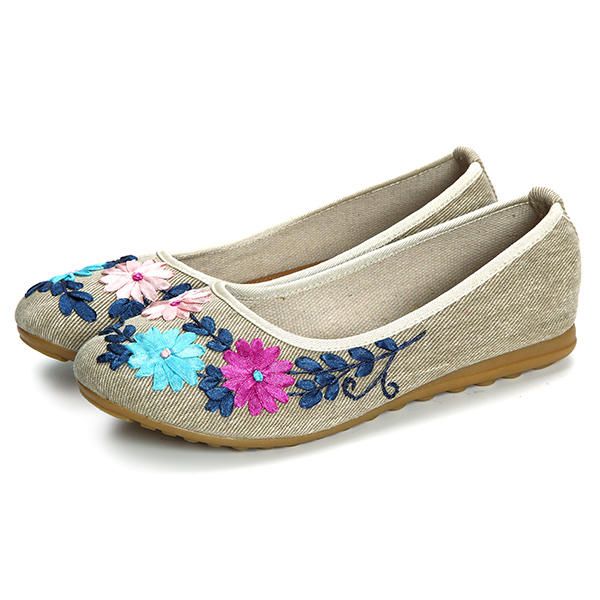 Mocasines Planos Con Bordado De Flores Para Mujer