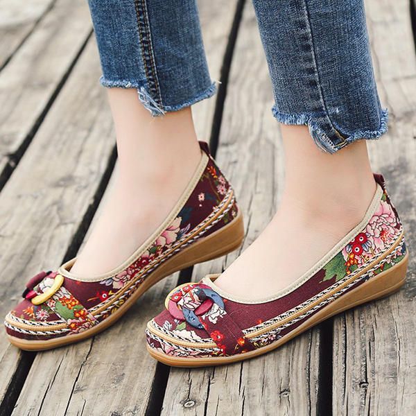 Mocasines Planos Con Bordado De Flores Para Mujer