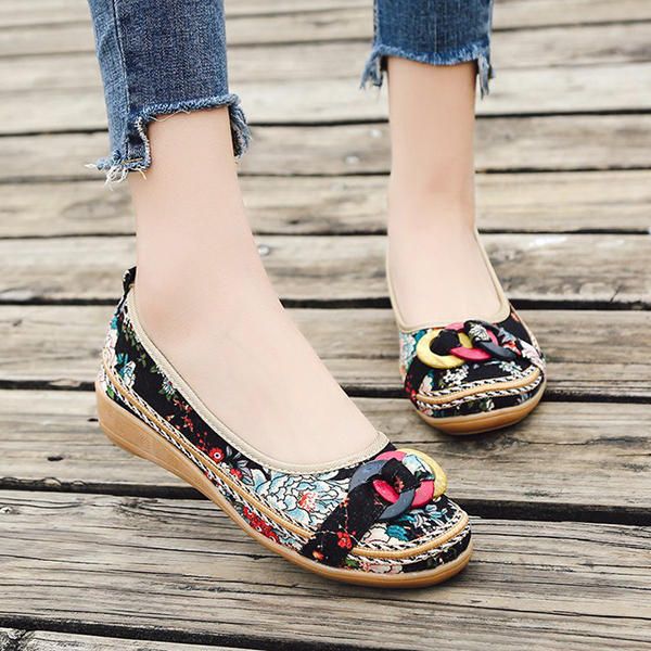 Mocasines Planos Con Bordado De Flores Para Mujer