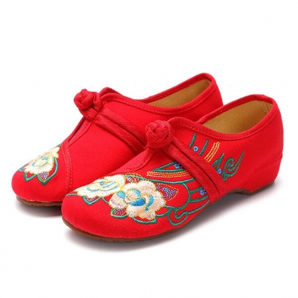 Mocasines Planos Con Flores Bordadas Chinas De Tela Con Cordones Para Mujer