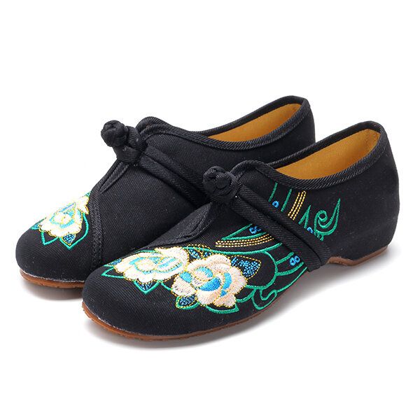 Mocasines Planos Con Flores Bordadas Chinas De Tela Con Cordones Para Mujer