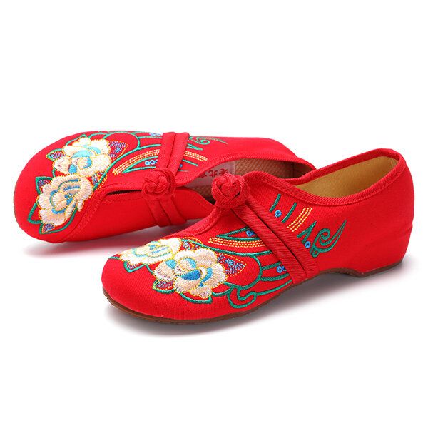 Mocasines Planos Con Flores Bordadas Chinas De Tela Con Cordones Para Mujer