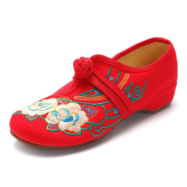 Mocasines Planos Con Flores Bordadas Chinas De Tela Con Cordones Para Mujer