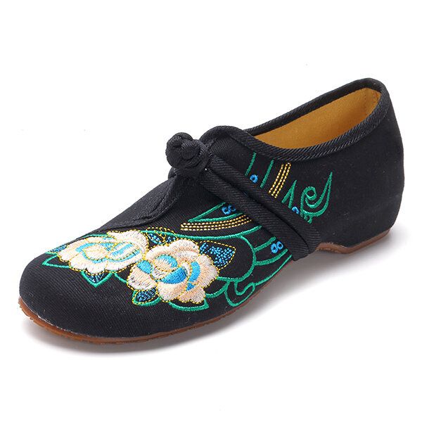 Mocasines Planos Con Flores Bordadas Chinas De Tela Con Cordones Para Mujer