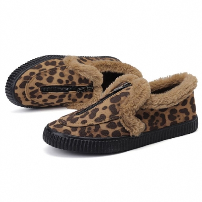 Mocasines Planos Con Forro De Leopardo Con Forro Cálido De Invierno