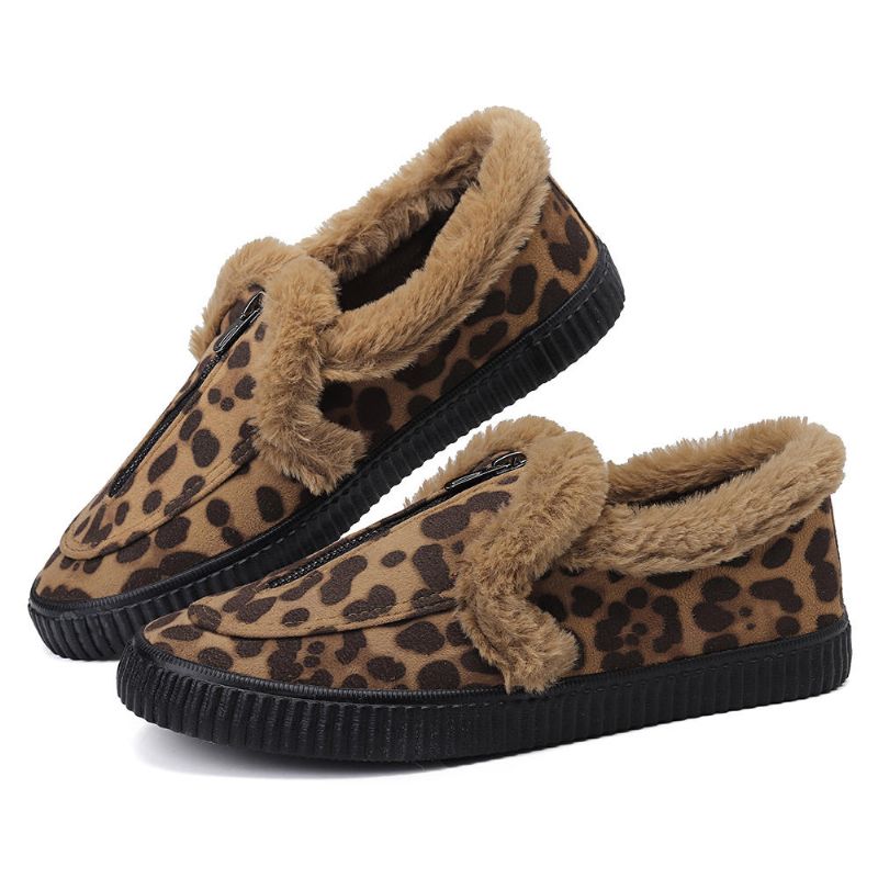 Mocasines Planos Con Forro De Leopardo Con Forro Cálido De Invierno