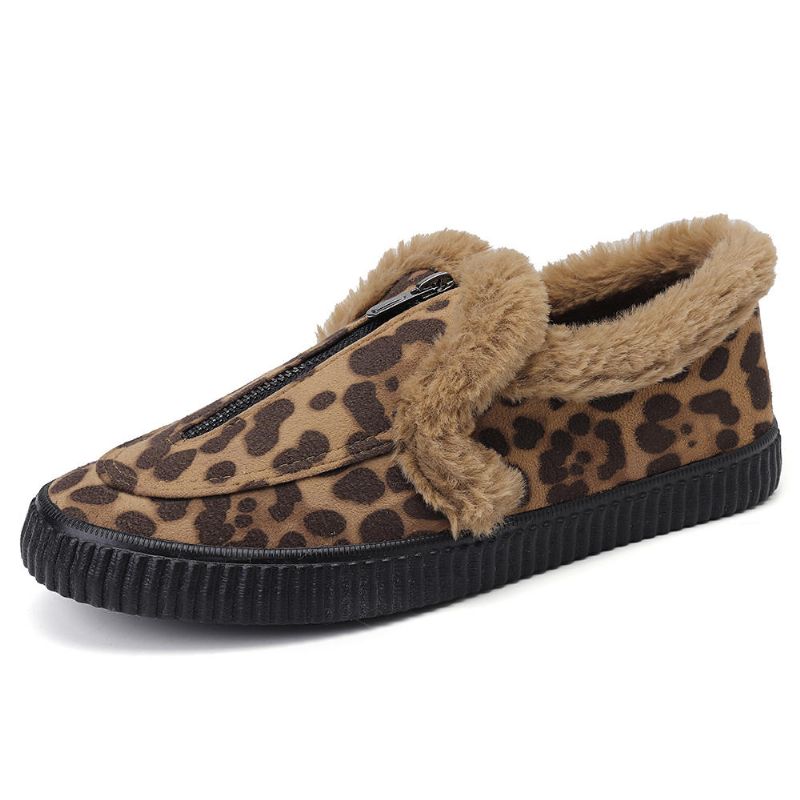 Mocasines Planos Con Forro De Leopardo Con Forro Cálido De Invierno