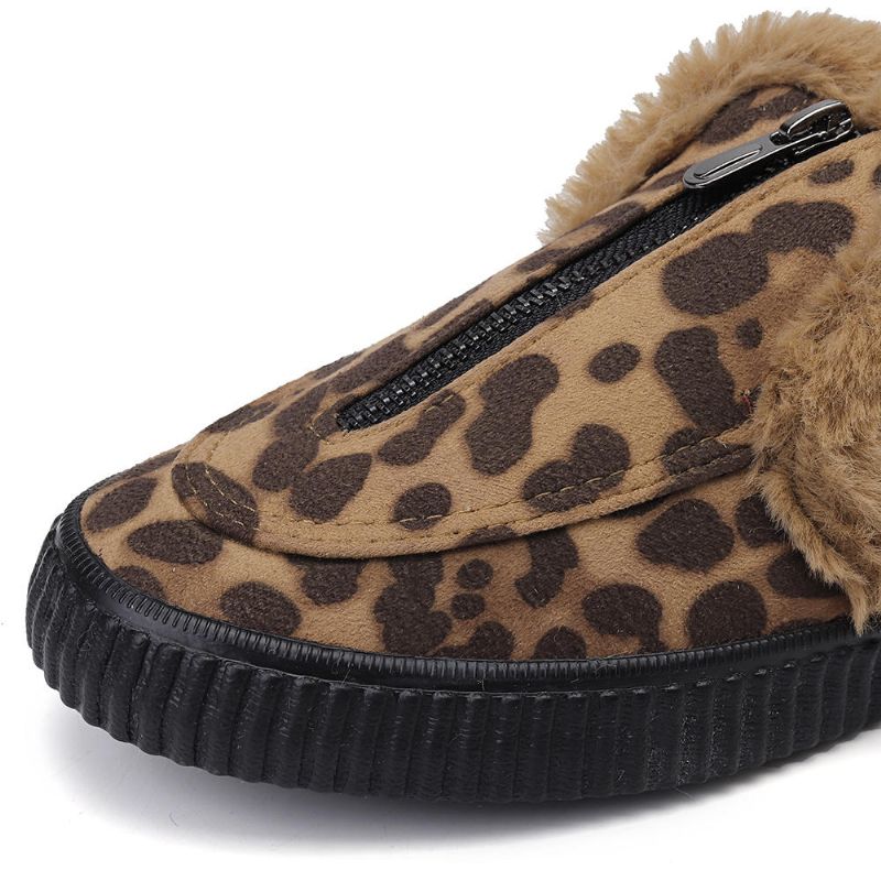 Mocasines Planos Con Forro De Leopardo Con Forro Cálido De Invierno