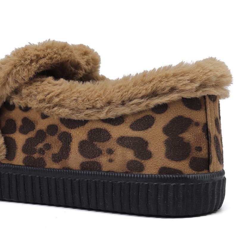 Mocasines Planos Con Forro De Leopardo Con Forro Cálido De Invierno