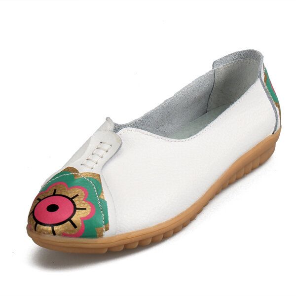 Mocasines Planos De Cuero Suave Con Diseño De Flor De Ojo De Sol