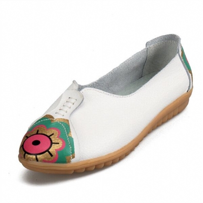 Mocasines Planos De Cuero Suave Con Diseño De Flor De Ojo De Sol