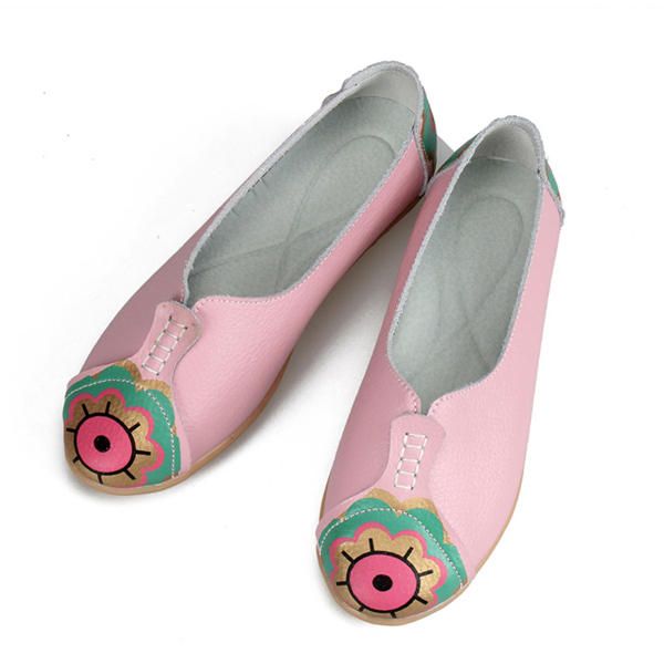 Mocasines Planos De Cuero Suave Con Diseño De Flor De Ojo De Sol