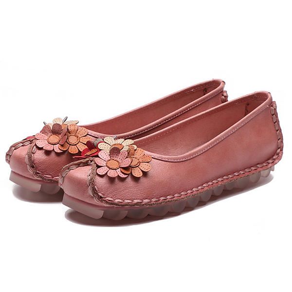 Mocasines Planos De Flores Cómodos Zapatos Hechos A Mano Retro De Suela Suave