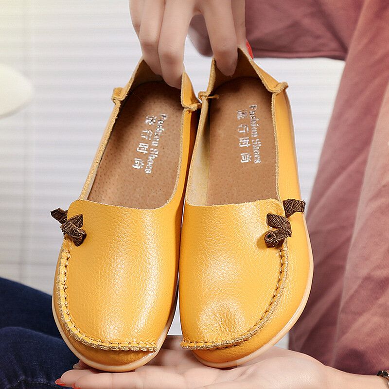 Mocasines Planos De Múltiples Vías De Cuero Suave De Gran Tamaño Para Mujer