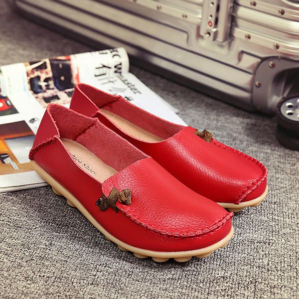 Mocasines Planos De Múltiples Vías De Cuero Suave De Gran Tamaño Para Mujer