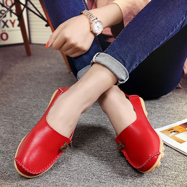 Mocasines Planos De Múltiples Vías De Cuero Suave De Gran Tamaño Para Mujer