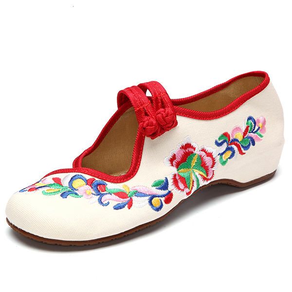 Mocasines Planos Retro Con Bordado De Flores