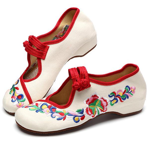 Mocasines Planos Retro Con Bordado De Flores