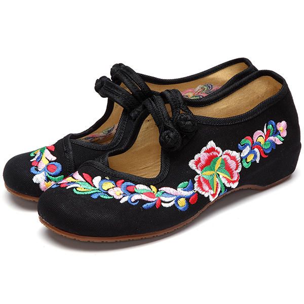 Mocasines Planos Retro Con Bordado De Flores