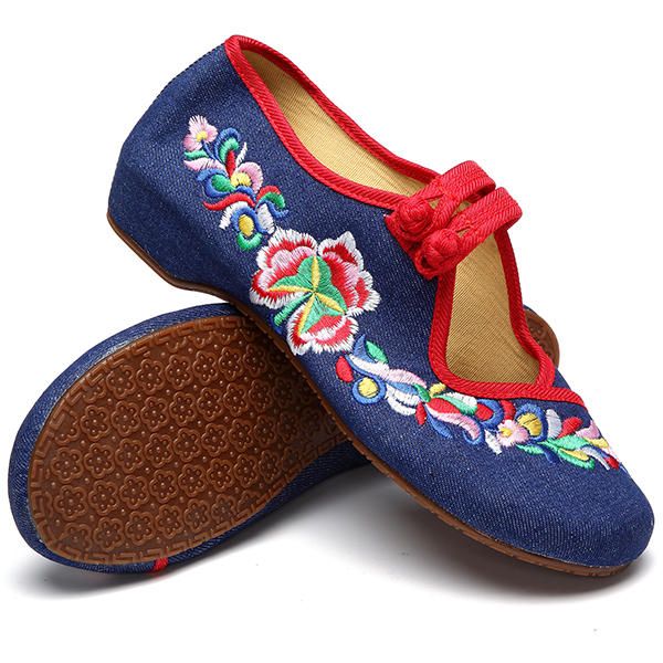 Mocasines Planos Retro Con Bordado De Flores