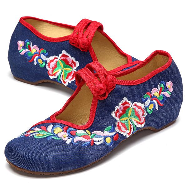 Mocasines Planos Retro Con Bordado De Flores