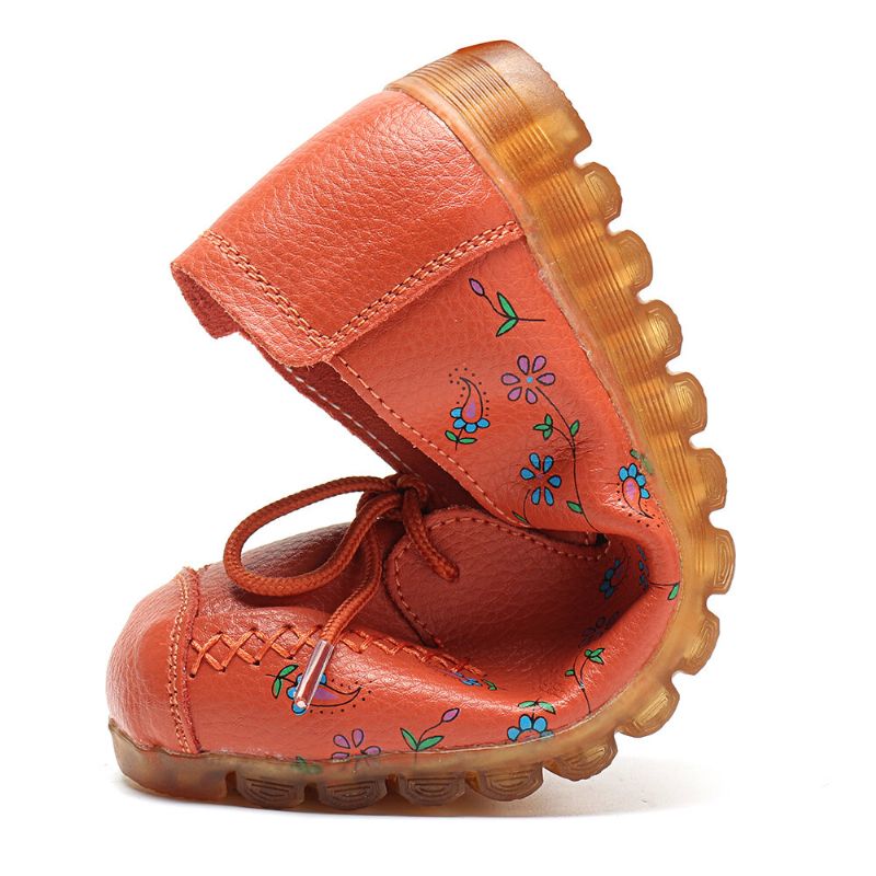 Mujeres Bowknot Flores Impresión Cómodo Antideslizante Suela Suave Casual Mocasines De Cuero