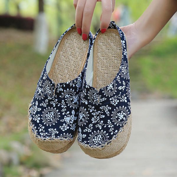 Mujeres Casual Algodón Lino Zapatos Cómodos Al Aire Libre Con Punta Redonda Y Mocasines Planos