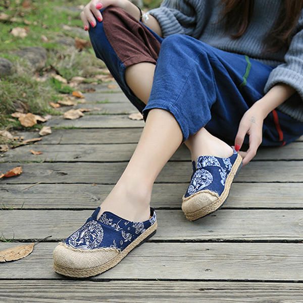 Mujeres Casual Algodón Lino Zapatos Cómodos Al Aire Libre Con Punta Redonda Y Mocasines Planos