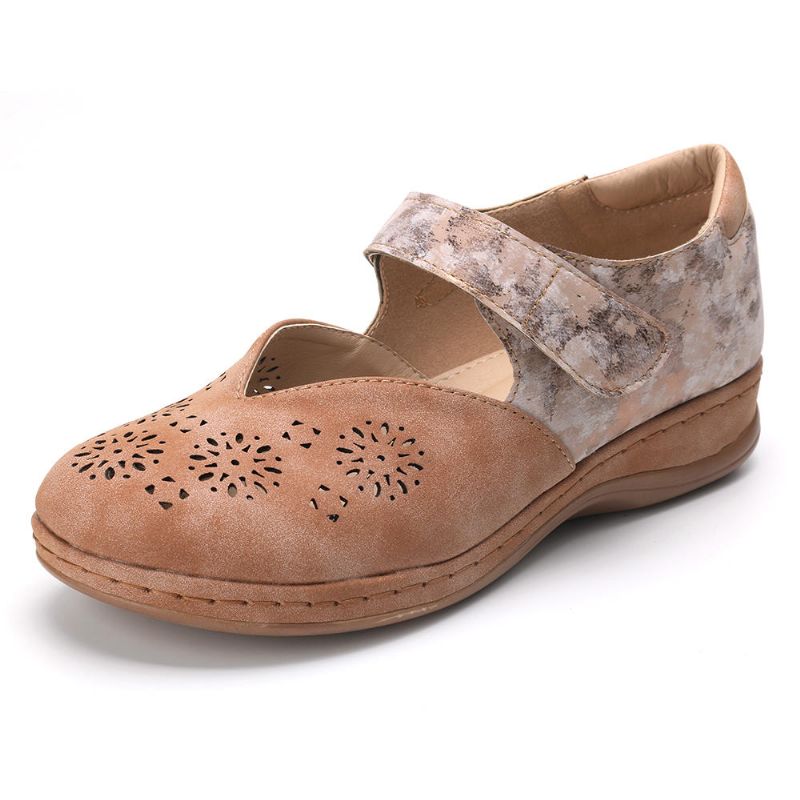 Mujeres Casual Color Empalme Hollow Hook Loop Flats