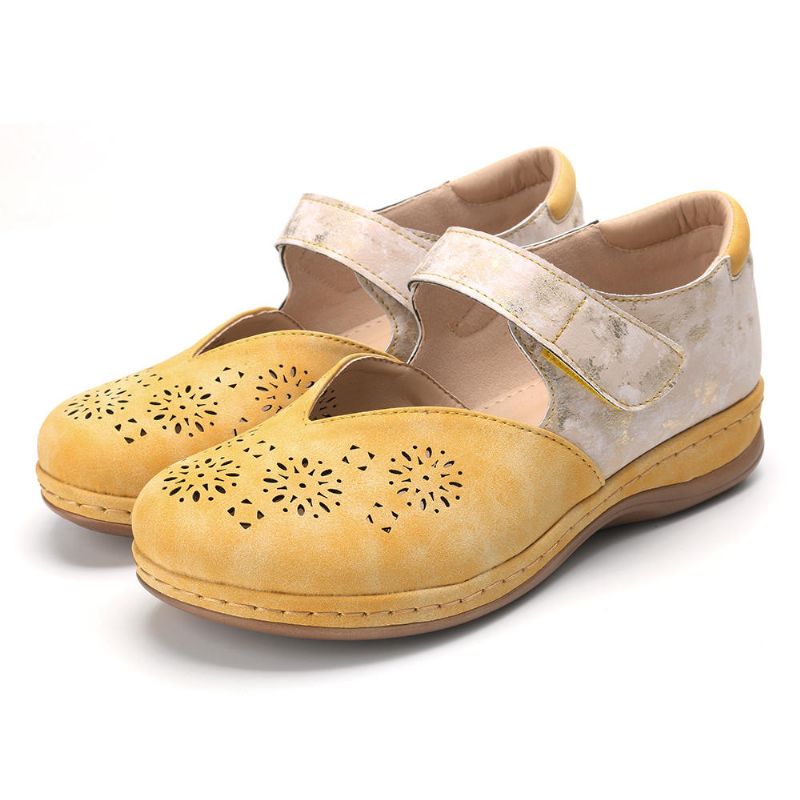 Mujeres Casual Color Empalme Hollow Hook Loop Flats