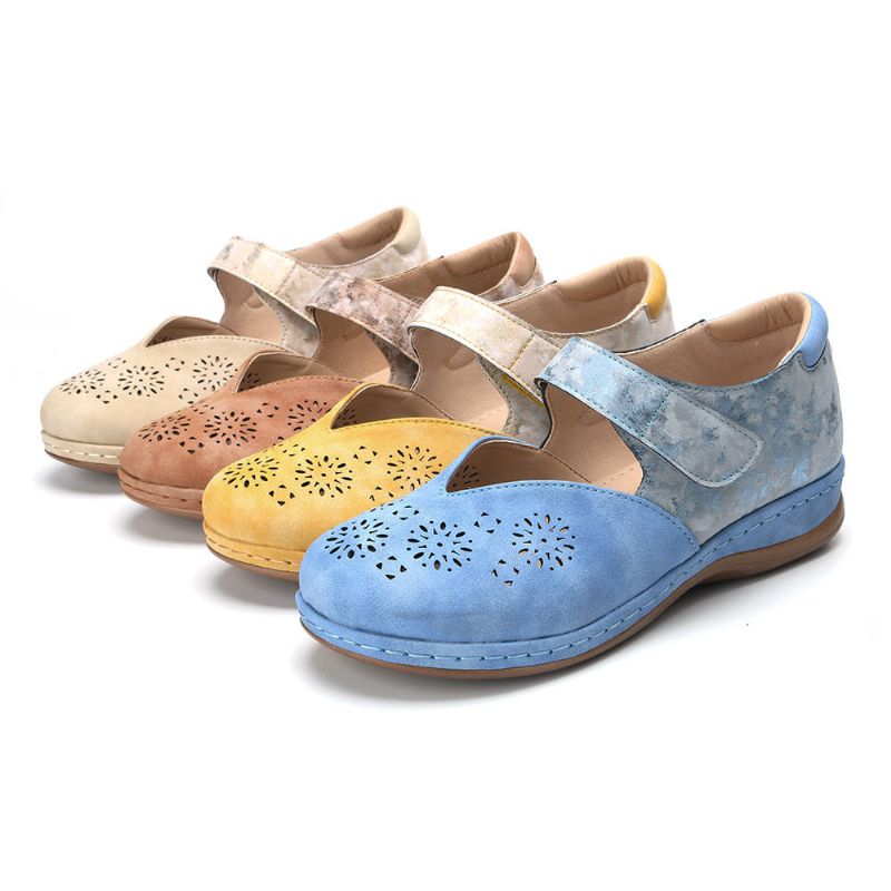 Mujeres Casual Color Empalme Hollow Hook Loop Flats