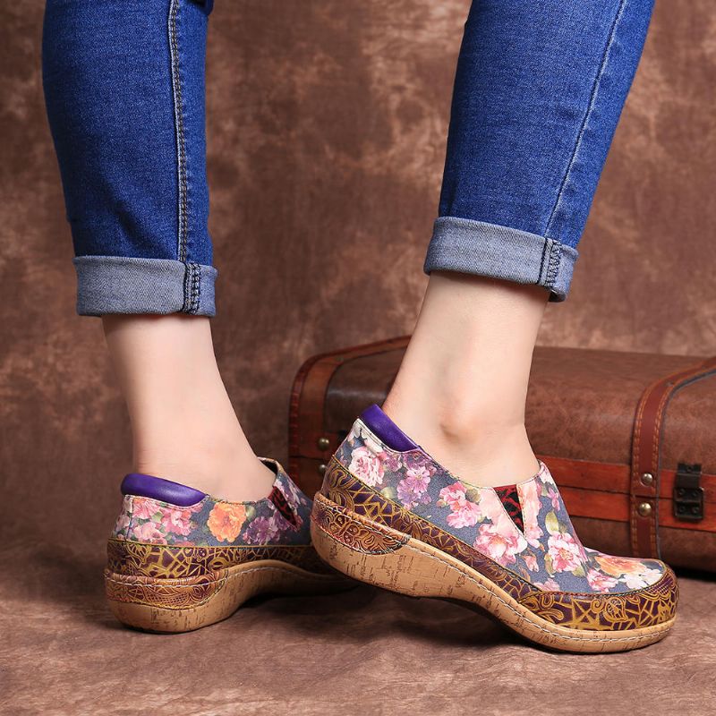 Mujeres Comfy Bloom Flowers Empalme Retro Costura Slip On Flats