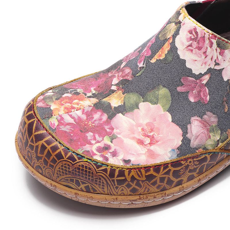 Mujeres Comfy Bloom Flowers Empalme Retro Costura Slip On Flats