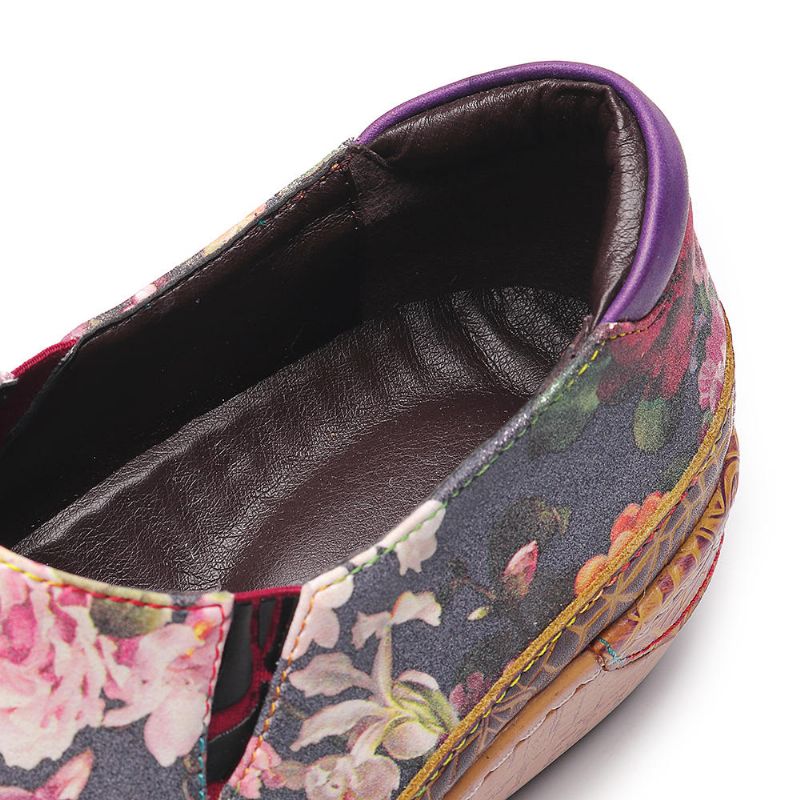 Mujeres Comfy Bloom Flowers Empalme Retro Costura Slip On Flats