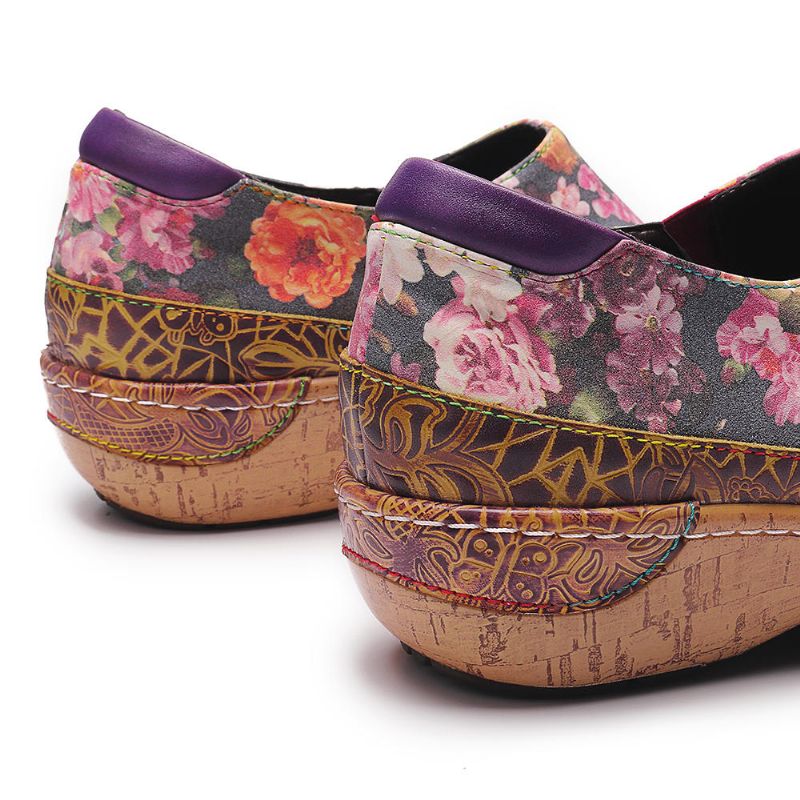 Mujeres Comfy Bloom Flowers Empalme Retro Costura Slip On Flats